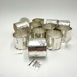 World Market Hammered Silver Distressed Brutalist Rustic Napkin Rings Set of 12